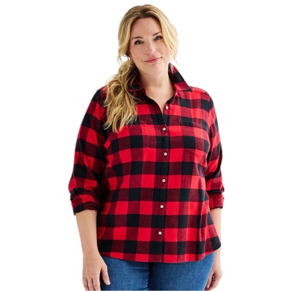 croft & barrow Tops - CROFT & BARROW NWT Plaid Flannel Shirt in Red/Black Size PXXL — PETITE XXL — NWT
